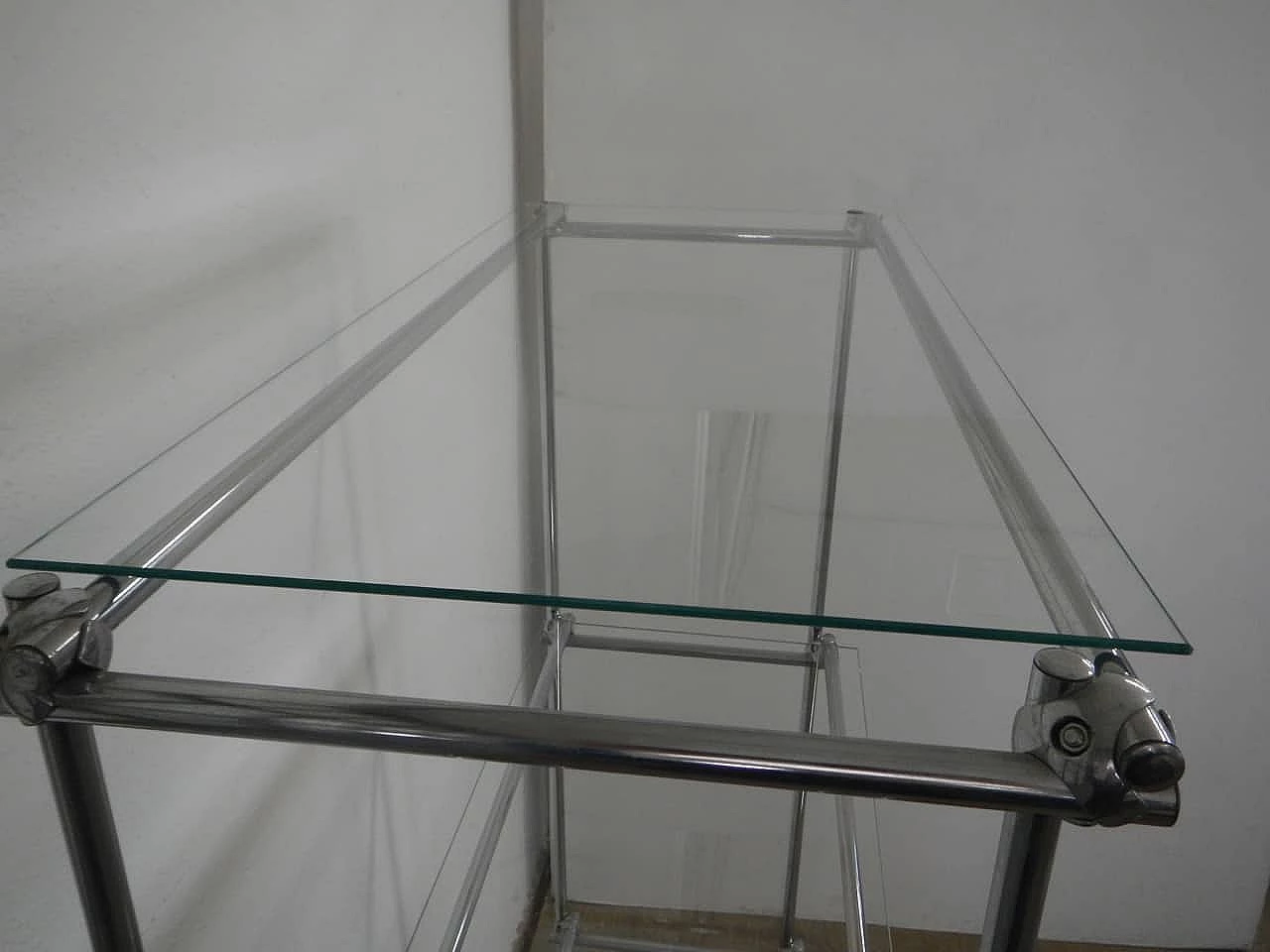 Metal bookcase with 3 glass shelves, 70s 1255174