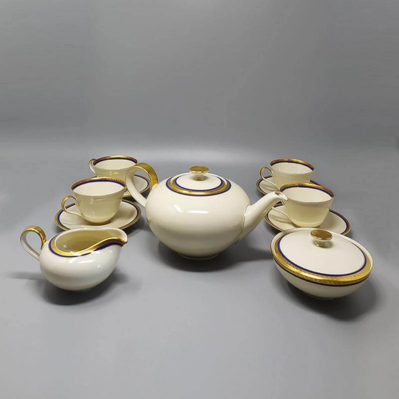 Coffee or tea set in white, blue and gold Bavaria Porcelain, 50s 1255309