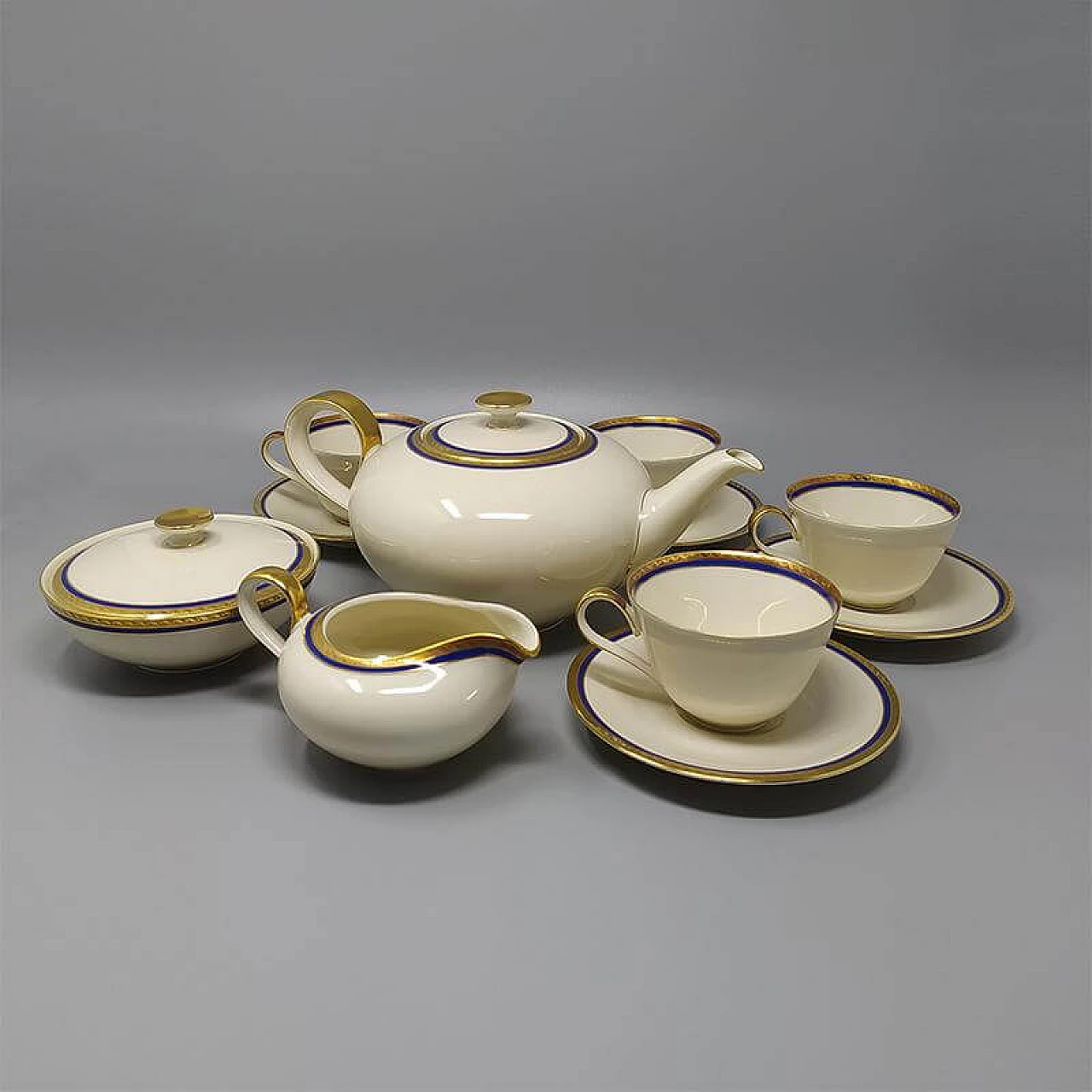 Coffee or tea set in white, blue and gold Bavaria Porcelain, 50s 1255310