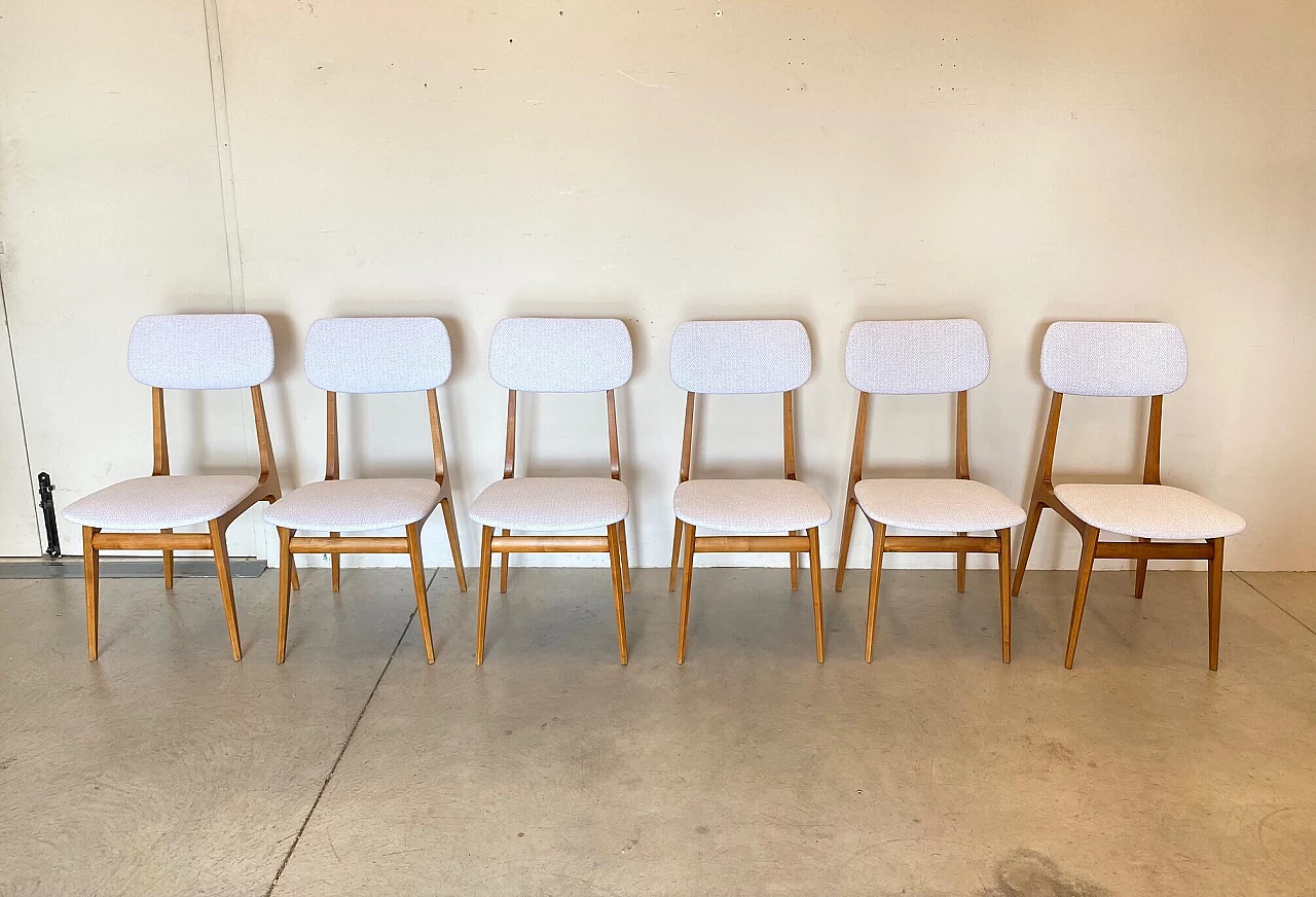 6 Beech dining chairs with cotton seats, 60s 1255440