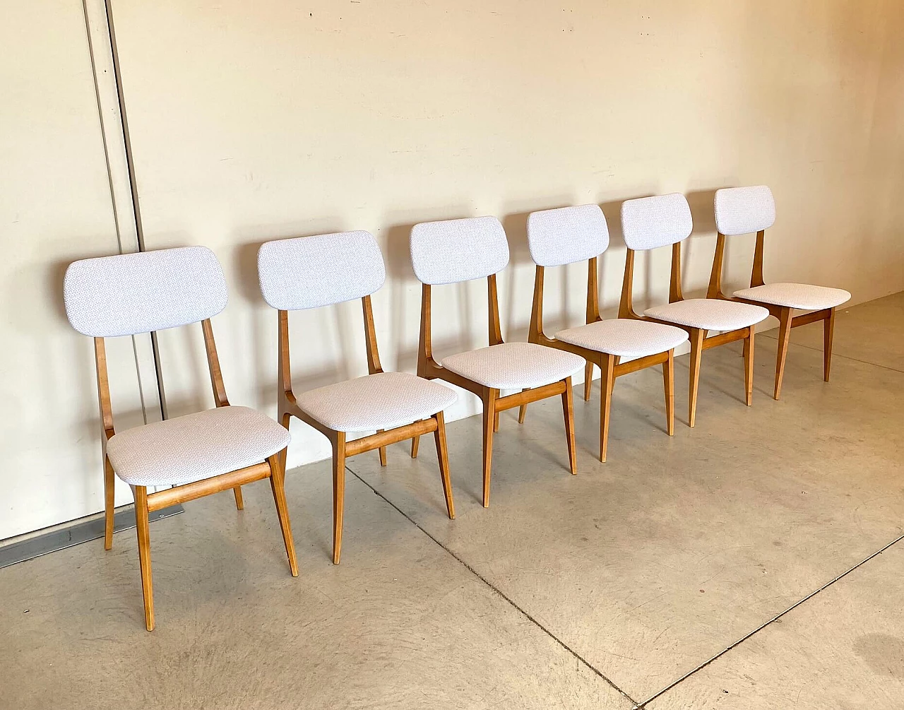 6 Beech dining chairs with cotton seats, 60s 1255441