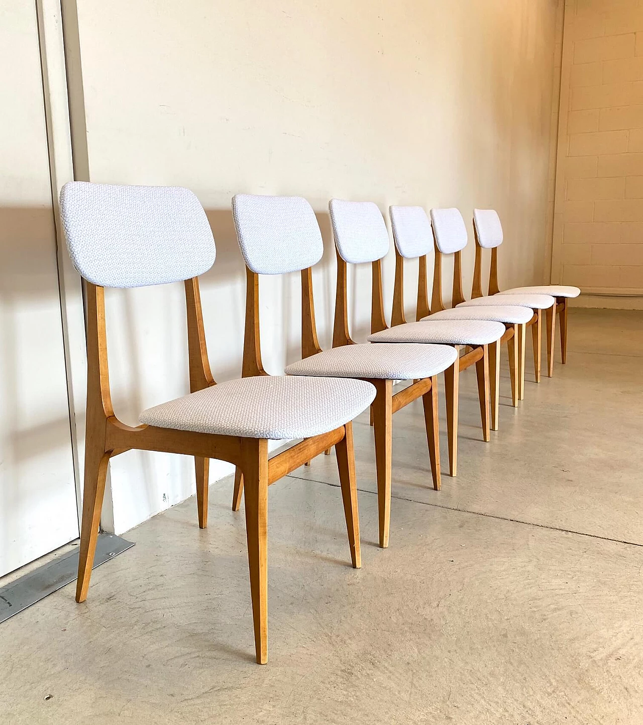 6 Beech dining chairs with cotton seats, 60s 1255442