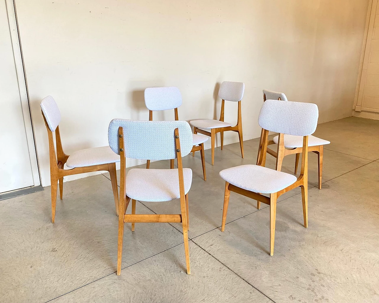 6 Beech dining chairs with cotton seats, 60s 1255443