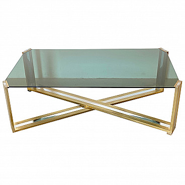 Glass and brass coffee table by Romeo Rega, 1970s