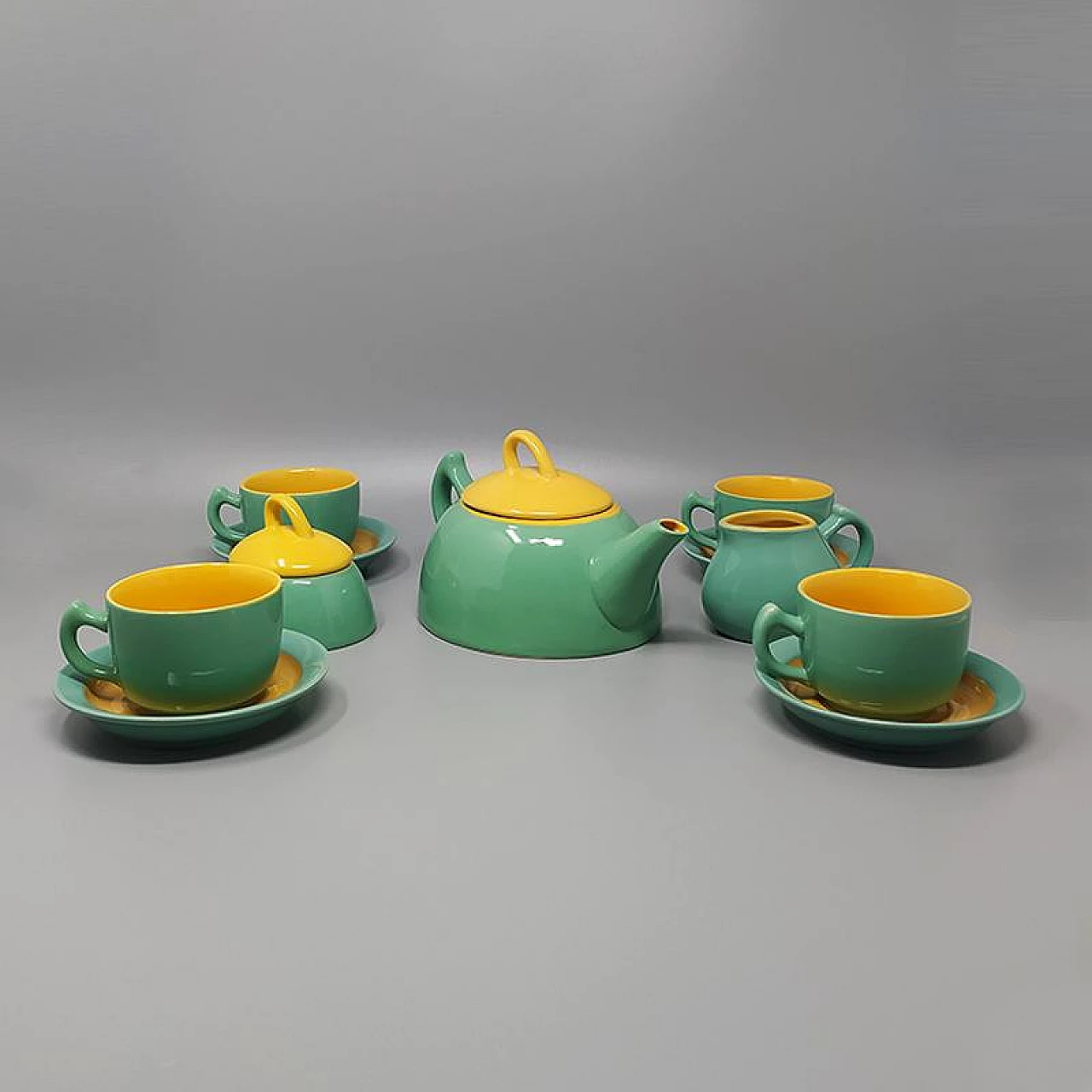 Servizio da tè o caffè verde e giallo in ceramica di Naj Oleari, anni '80 1255692