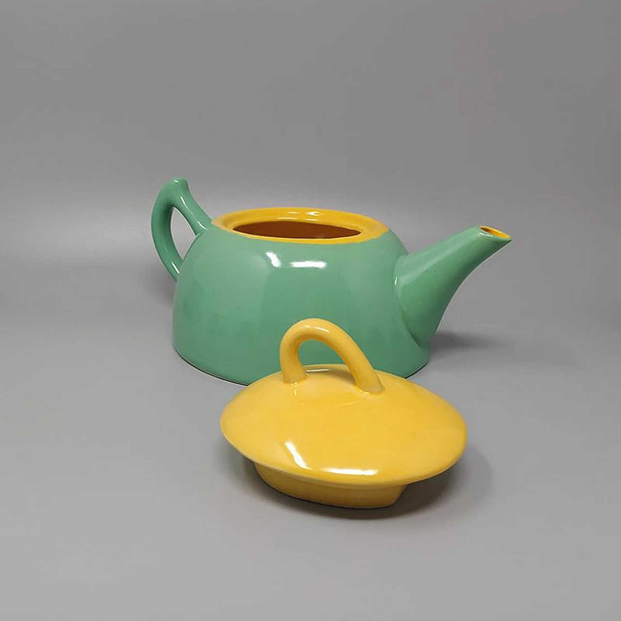 Servizio da tè o caffè verde e giallo in ceramica di Naj Oleari, anni '80 1255694