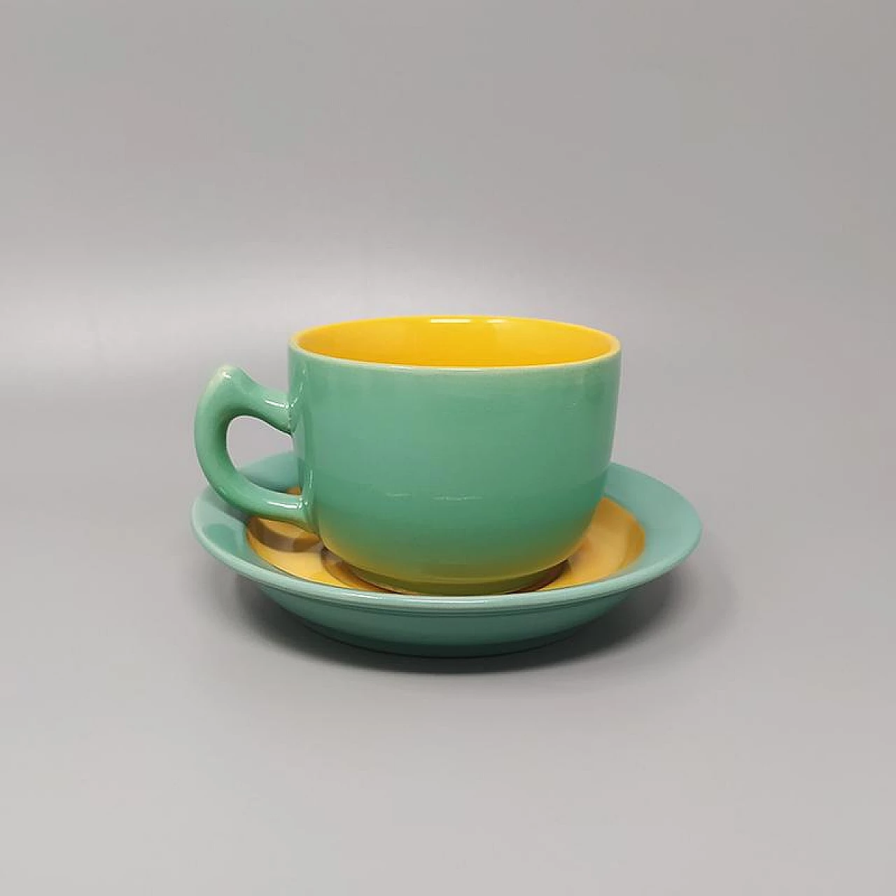 Servizio da tè o caffè verde e giallo in ceramica di Naj Oleari, anni '80 1255695