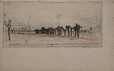 Carboncino e matita rossa Paesaggio di Cino Bozzetti, 1902