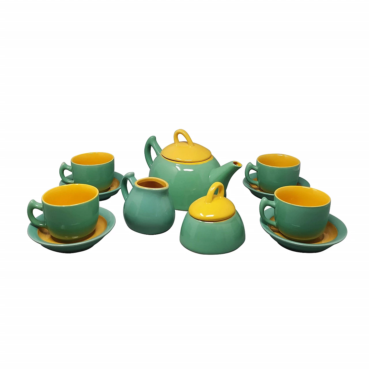 Servizio da tè o caffè verde e giallo in ceramica di Naj Oleari, anni '80 1255933