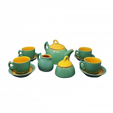 Servizio da tè o caffè verde e giallo in ceramica di Naj Oleari, anni '80