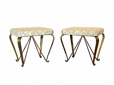 Pair of brass stools with vinyl seat, 50s
