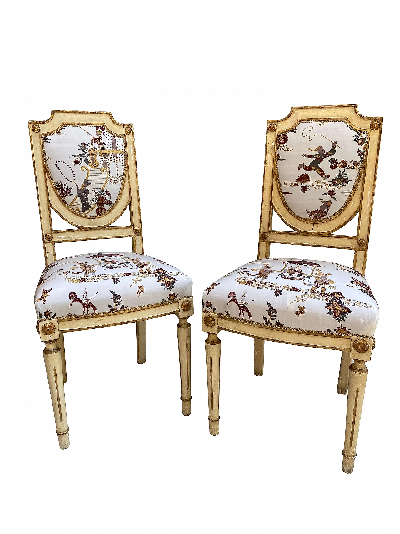 8 Lucca chairs with chinoiserie fabric, 18th century 1255947