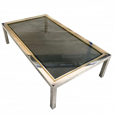 Tavolino in metallo, ottone e vetro fumè, anni ’70