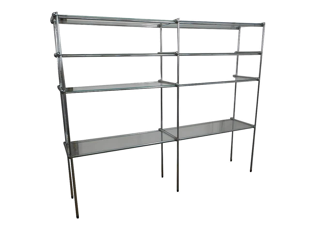 Two-body metal bookcase with glass shelves, 70s 1256171
