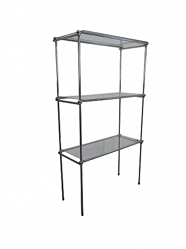 Metal bookcase with 3 glass shelves, 70s