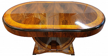 Tavolo Art Dèco allungabile in piuma di palissandro e radica di acero, anni '40