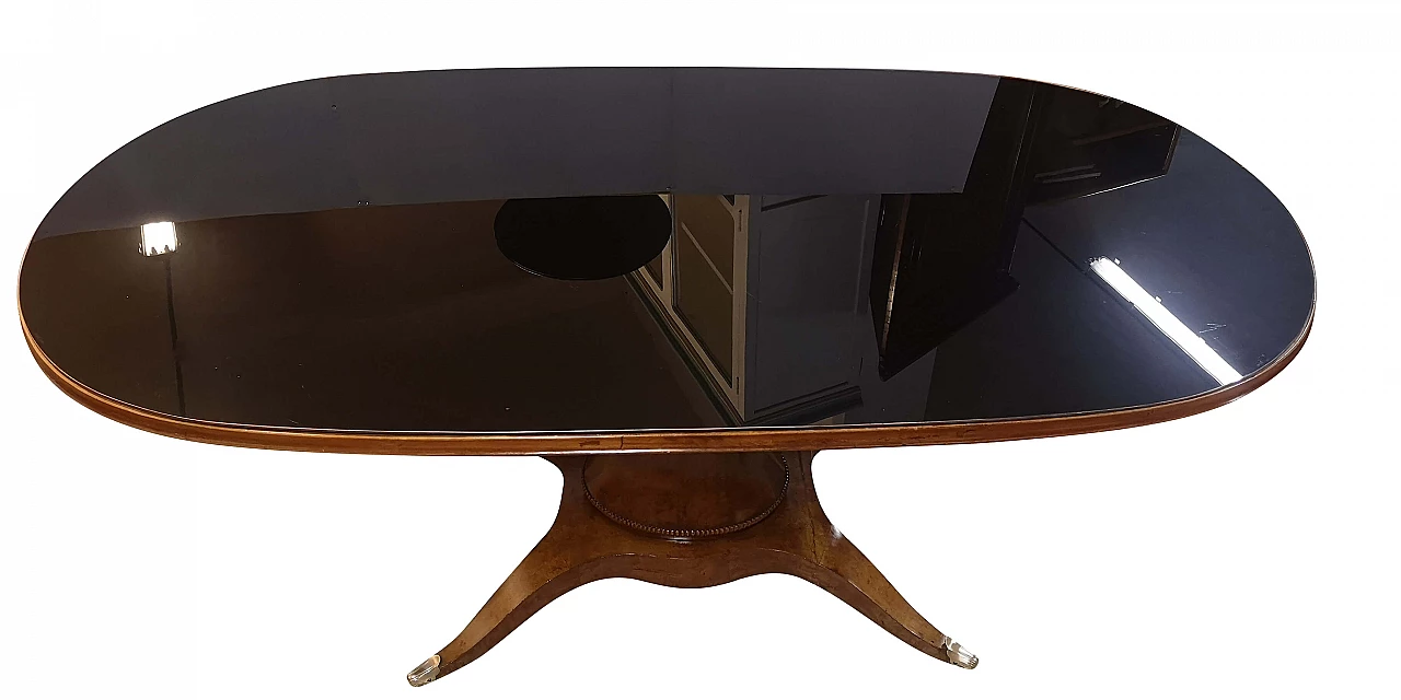 Tavolo con piano in cristallo nero di Paolo Buffa, anni '50 1256627