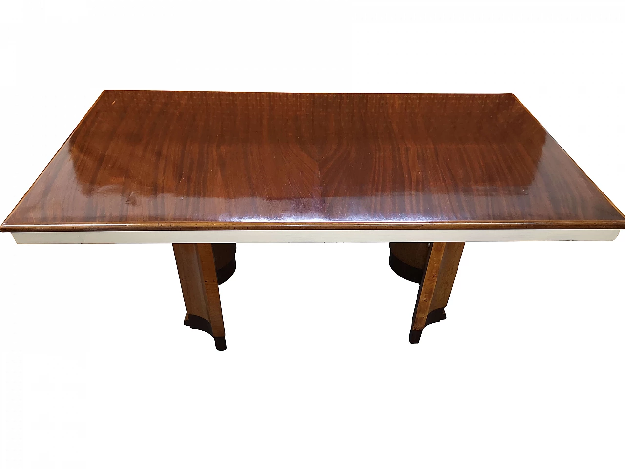 Art Deco mahogany and maple extending table, 40s 1256629