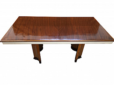 Art Deco mahogany and maple extending table, 40s