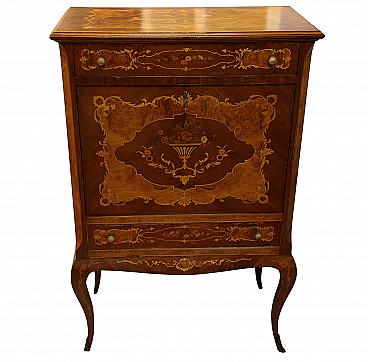 Inlaid bar cabinet with flap, early 20th century