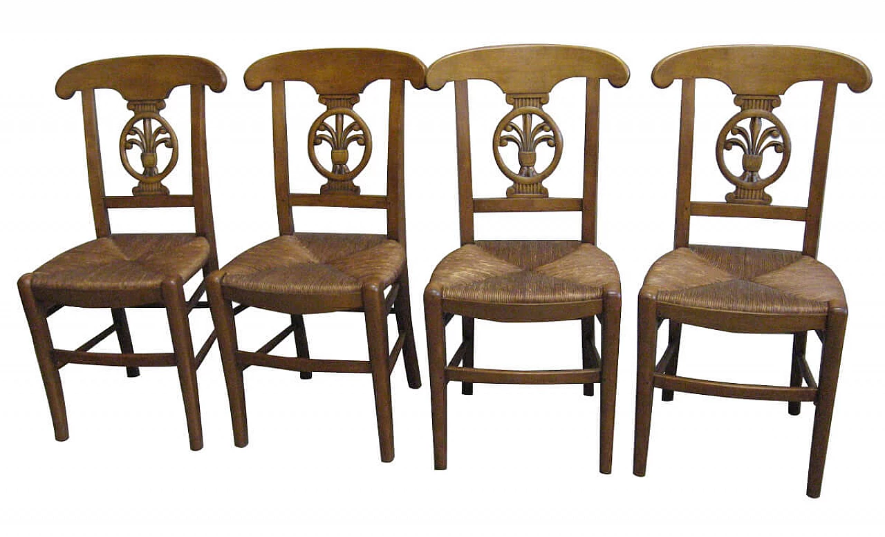 4 Walnut chairs with straw seat, early 2000s 1256702