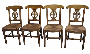 4 Walnut chairs with straw seat, early 2000s