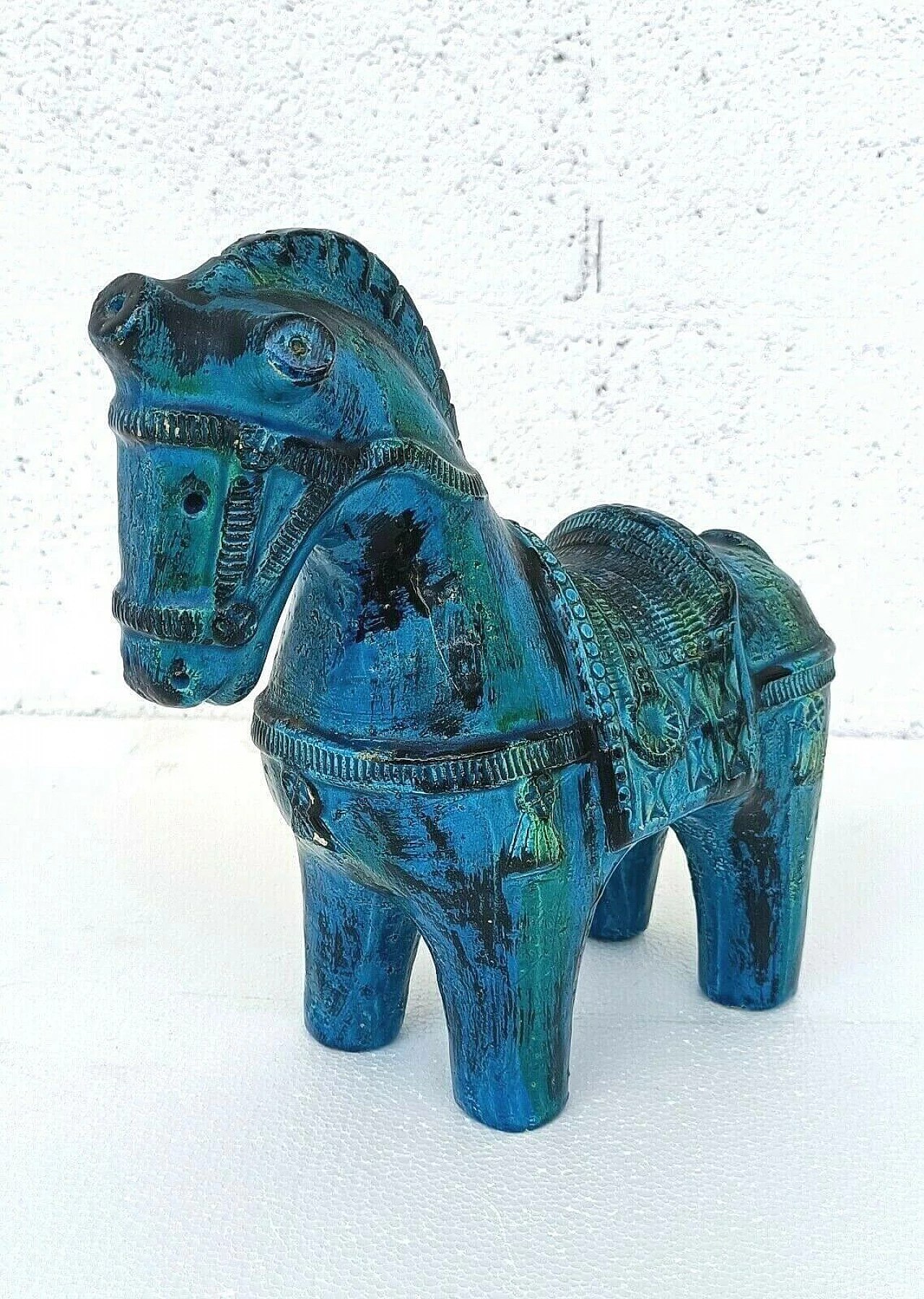 Cavallino Rimini blu in ceramica smaltata di Aldo Londi per Bitossi, anni '70 1256813