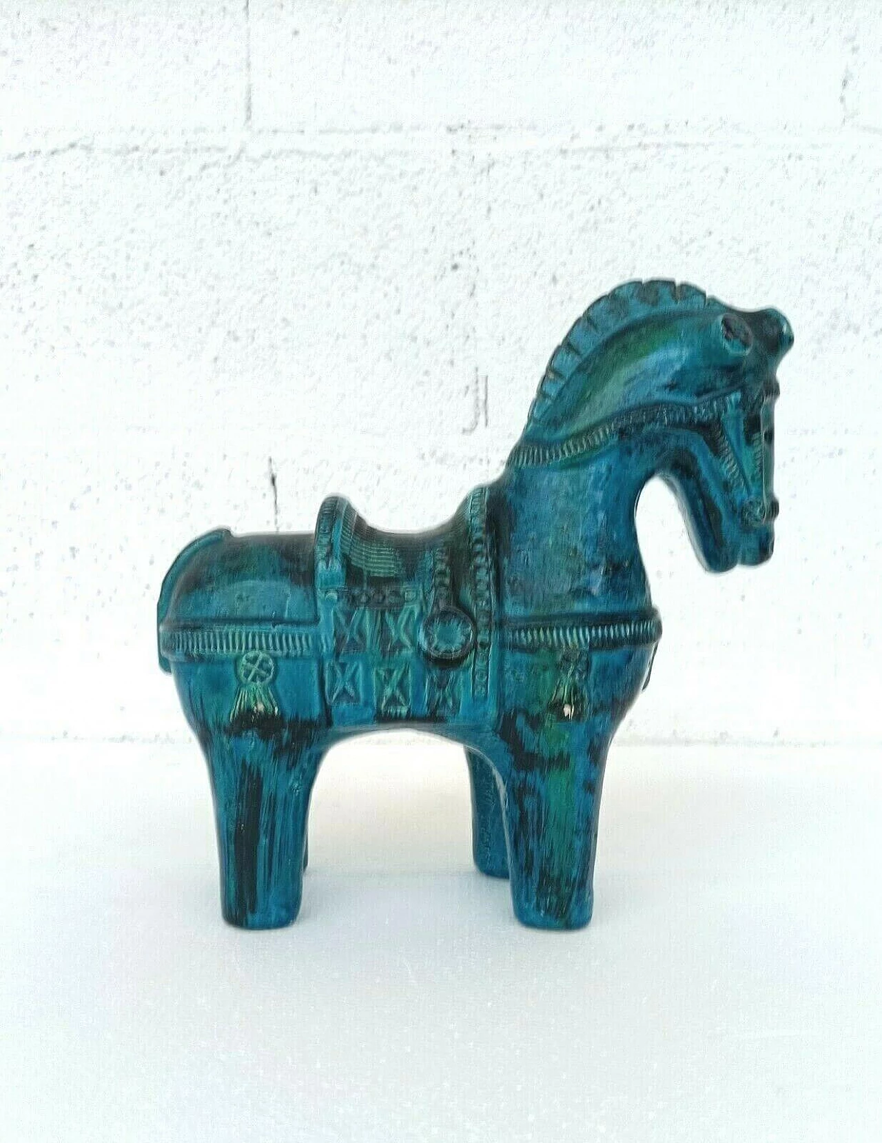Rimini blue horse in glazed ceramic by Aldo Londi for Bitossi, 70s 1256814