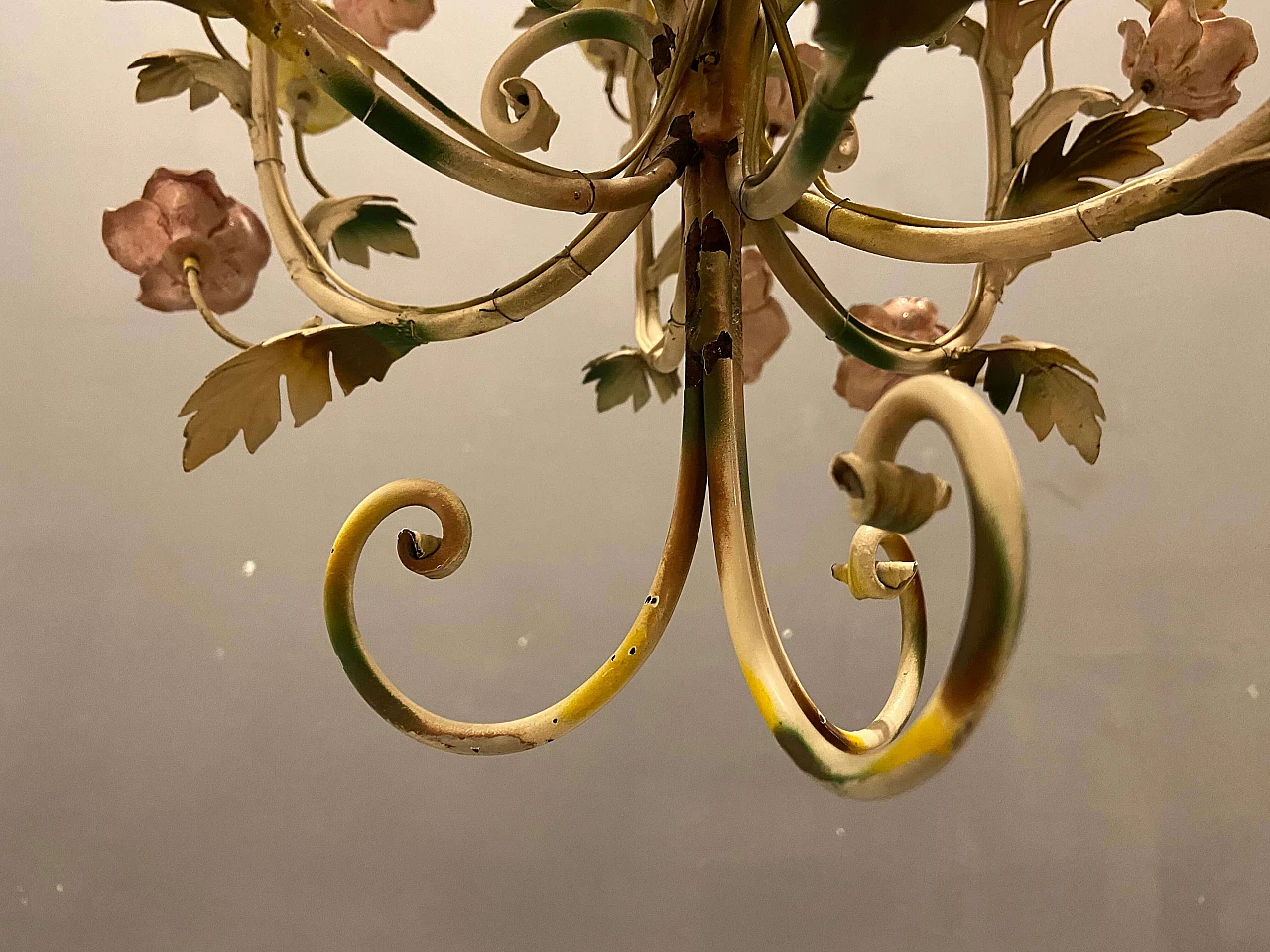 Metal and porcelain chandelier, 60s 1257150