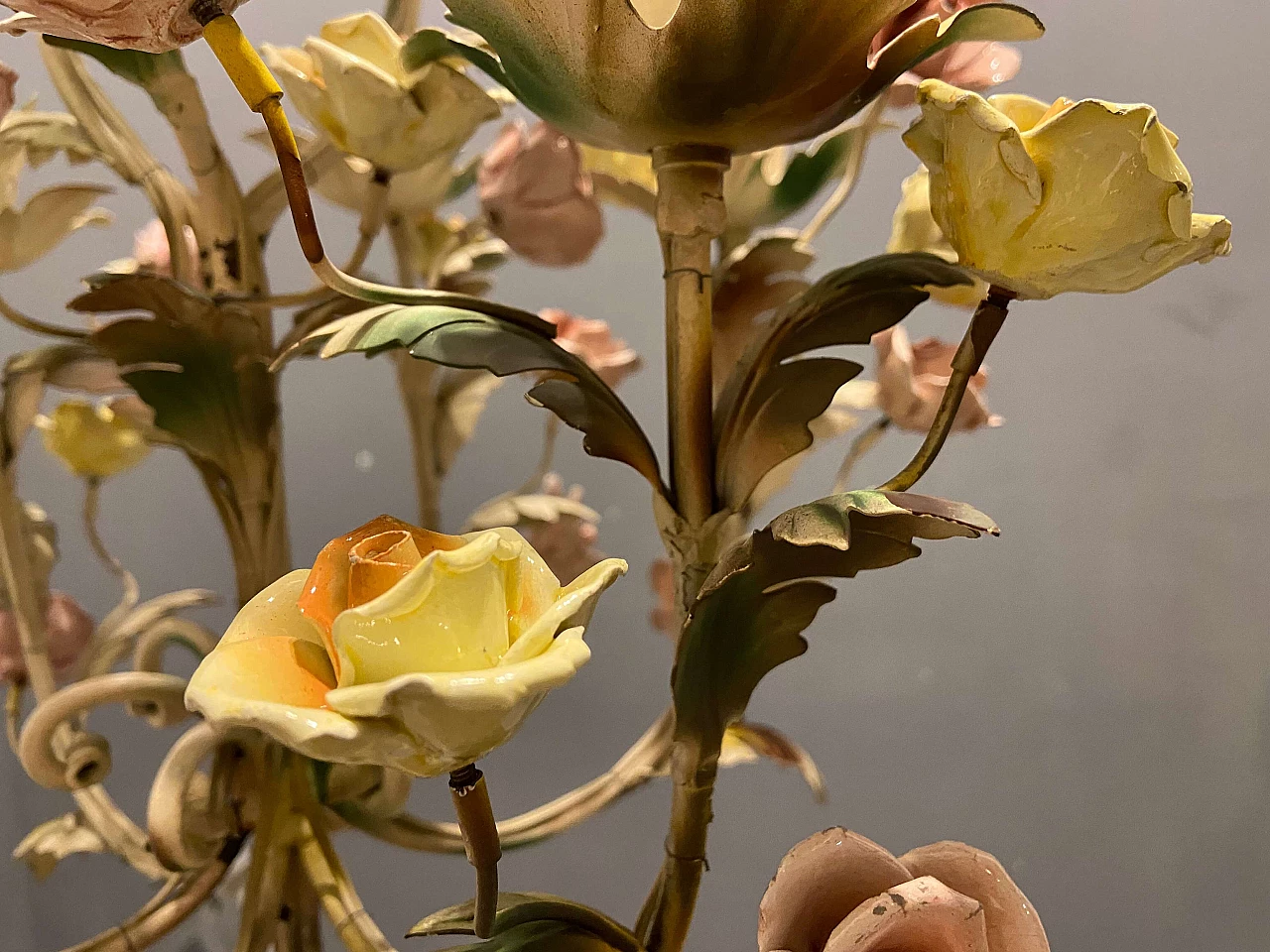 Metal and porcelain chandelier, 60s 1257154