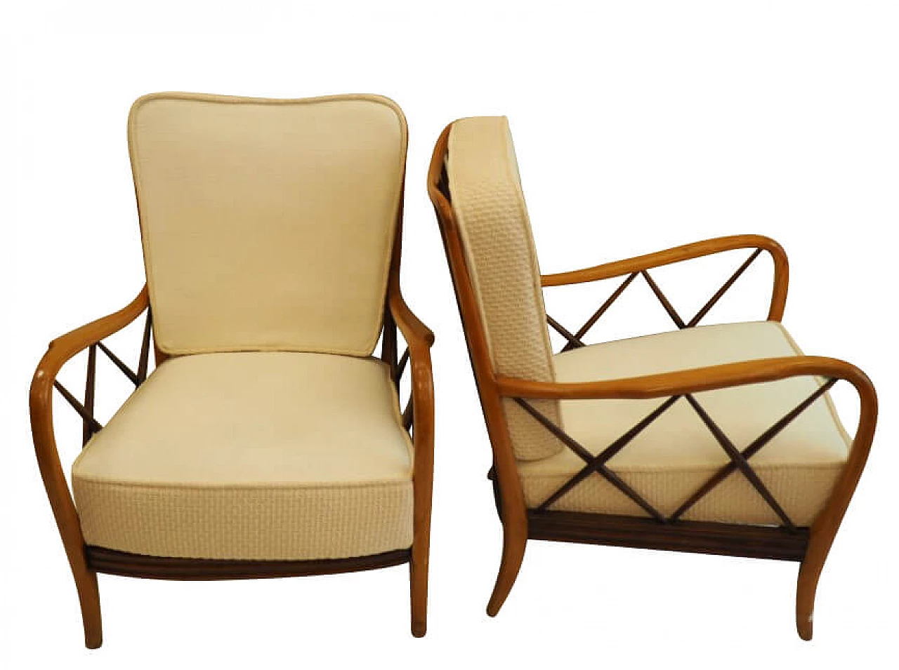 Pair of armchairs in beechwood and fabric by Paolo Buffa, 40s 1257260