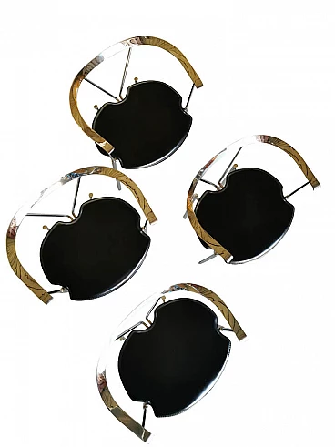 4 Sedie da pranzo con struttura cromata e sedute in pelle, anni '80