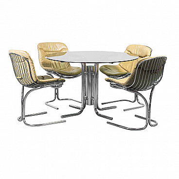 Metal and smoked glass table with 4 chairs by Gastone Rinaldi for Rima, 70s