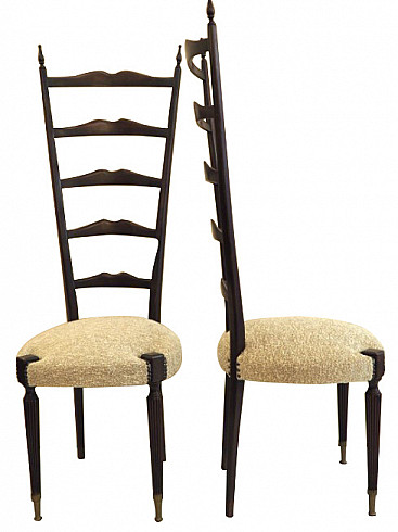 Pair of chairs in wood and fabric by Paolo Buffa, 50s