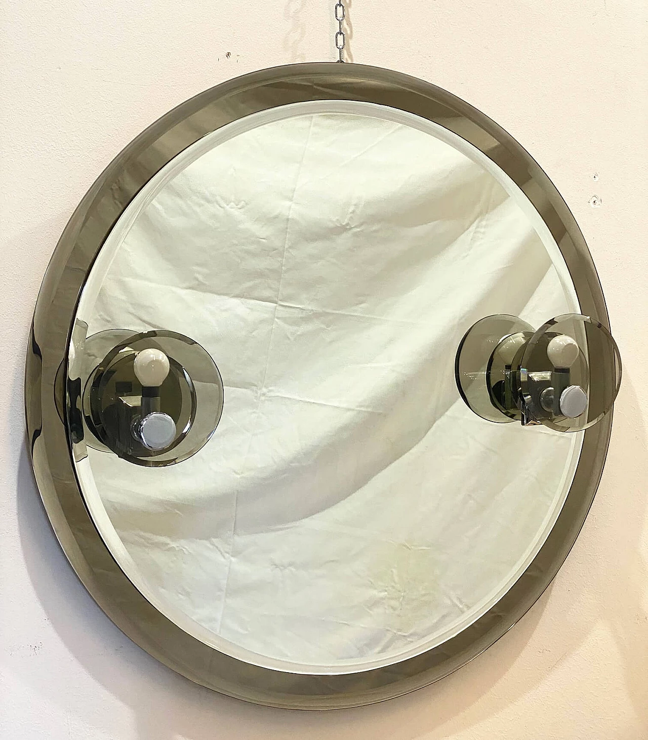 Round mirror with wall sconces, 70s 1257705