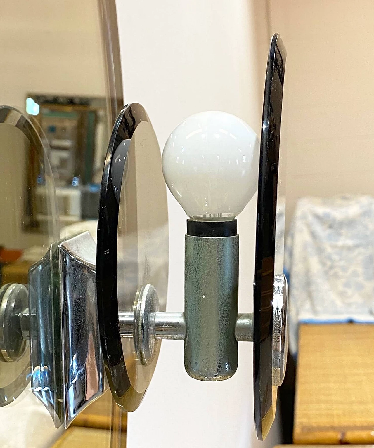 Round mirror with wall sconces, 70s 1257707