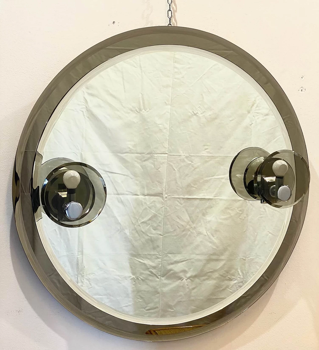 Round mirror with wall sconces, 70s 1257709