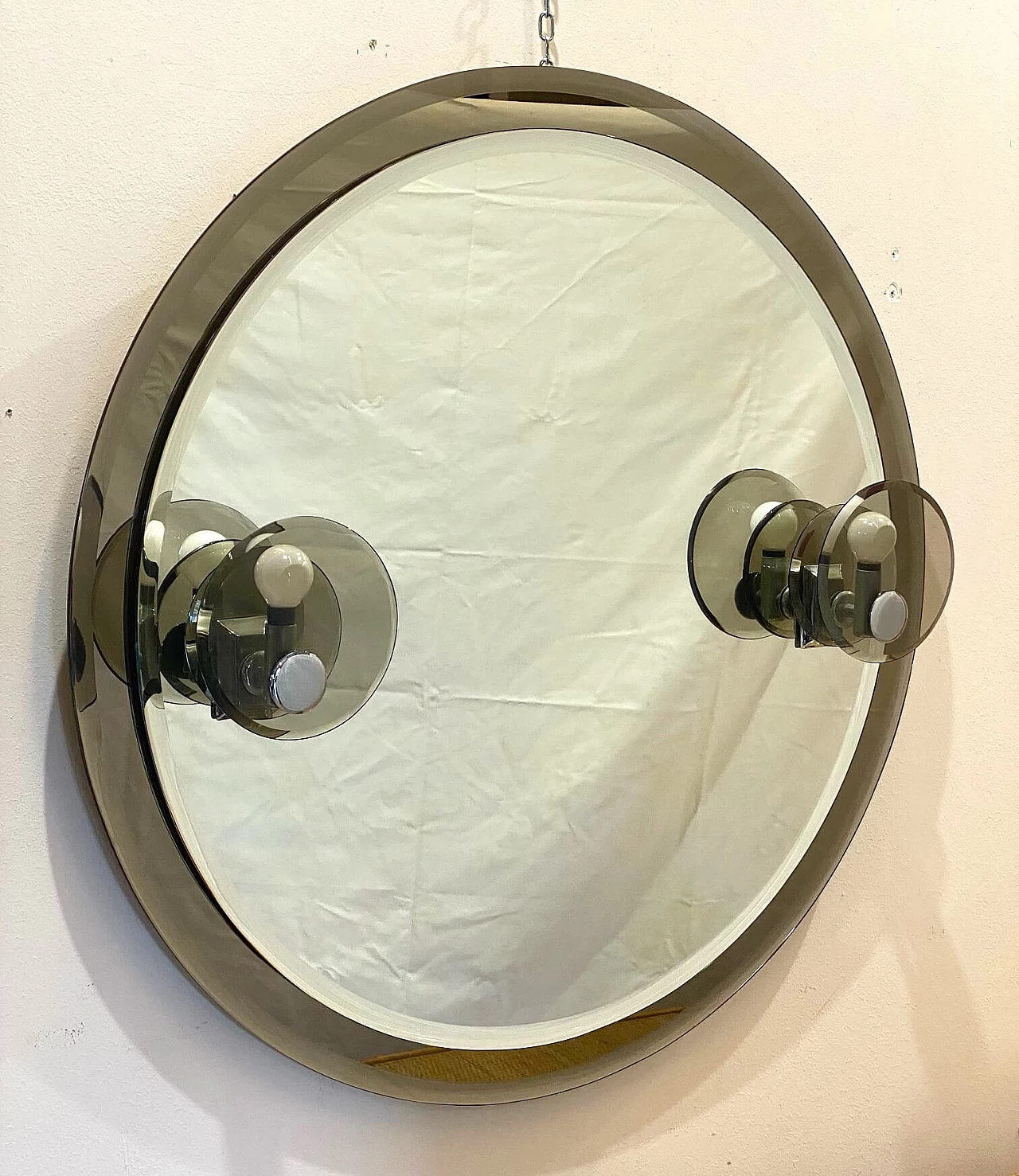 Round mirror with wall sconces, 70s 1257711