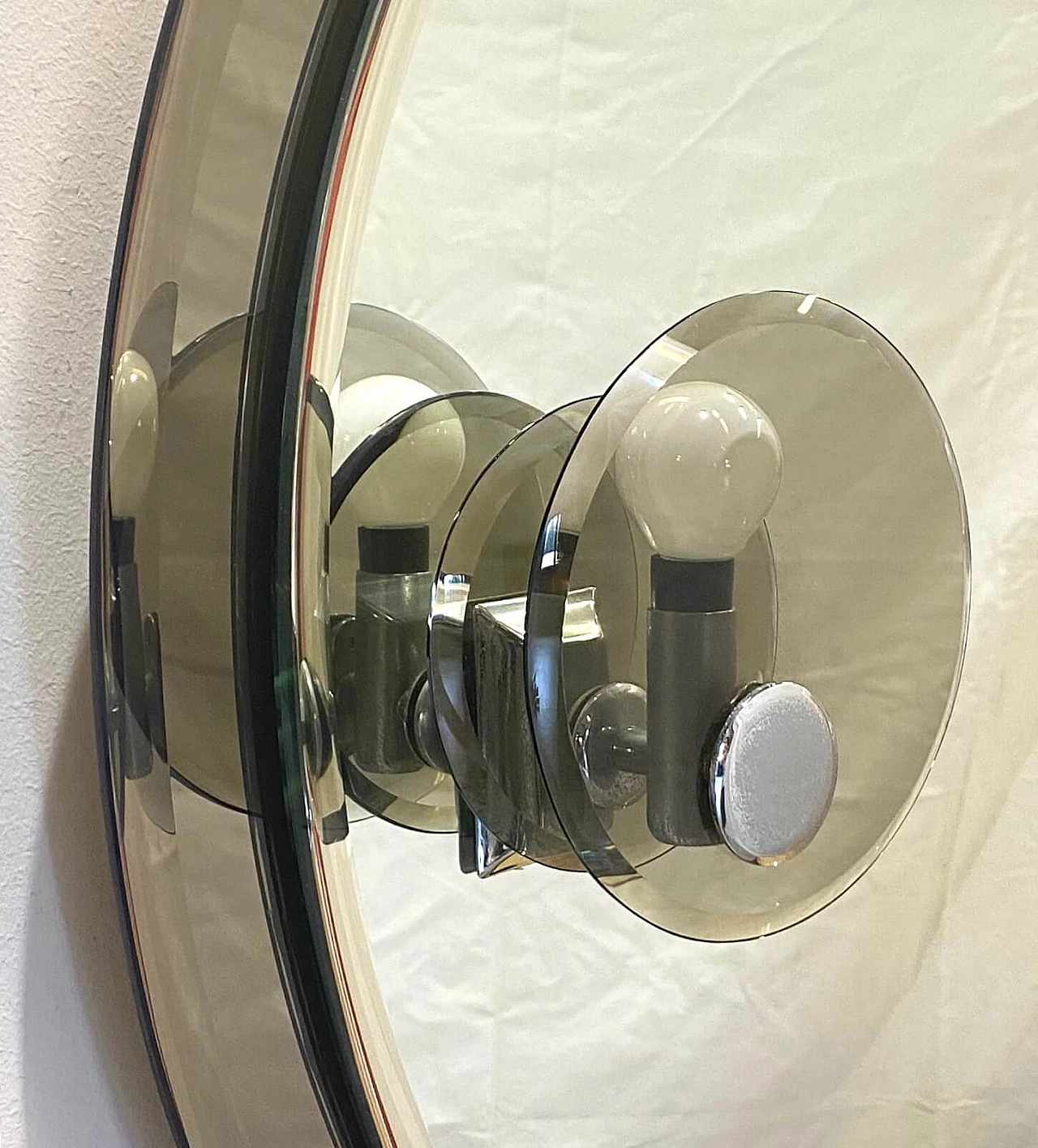 Round mirror with wall sconces, 70s 1257712