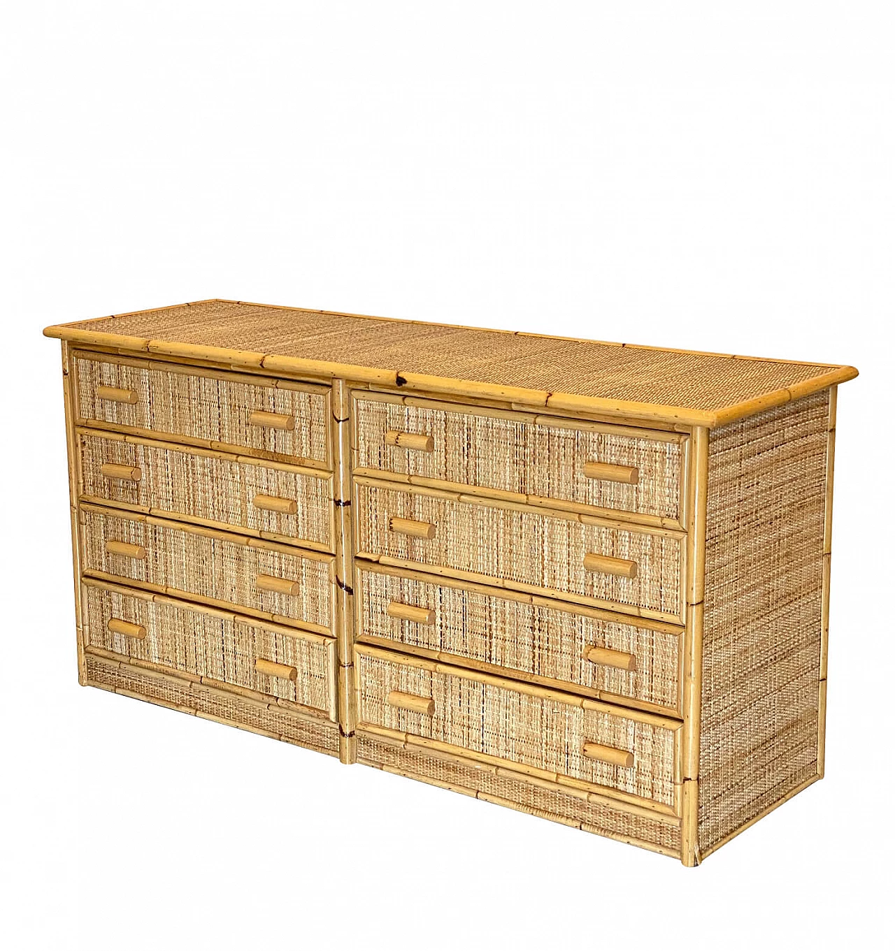 Sideboard in bamboo and wicker, 70s 1257834