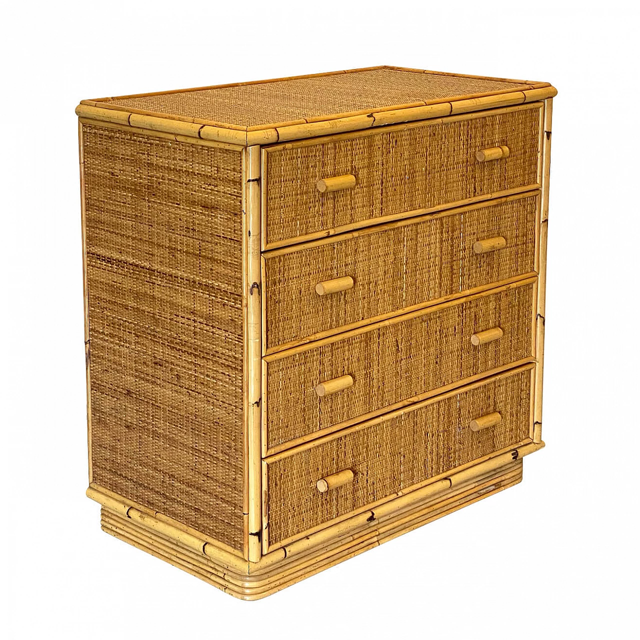 Cassettiera in bambù e vimini, anni '70 1257838