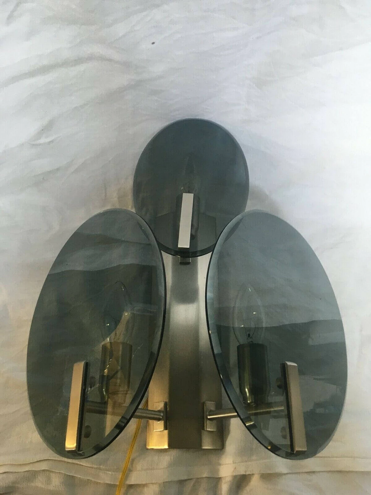 Pair of wall lamps in smoked glass and metal by Veca, 70s 1257844