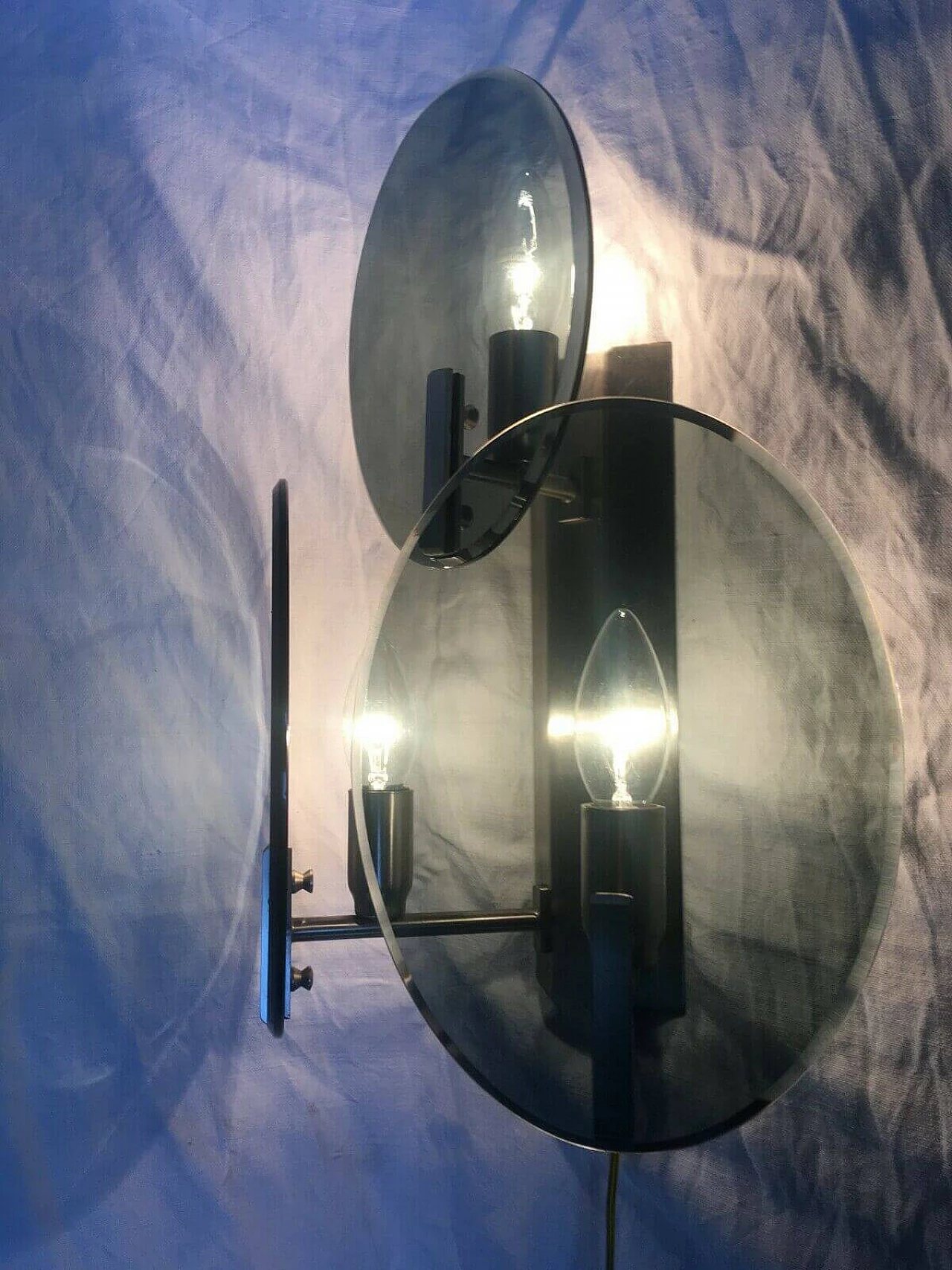 Pair of wall lamps in smoked glass and metal by Veca, 70s 1257846