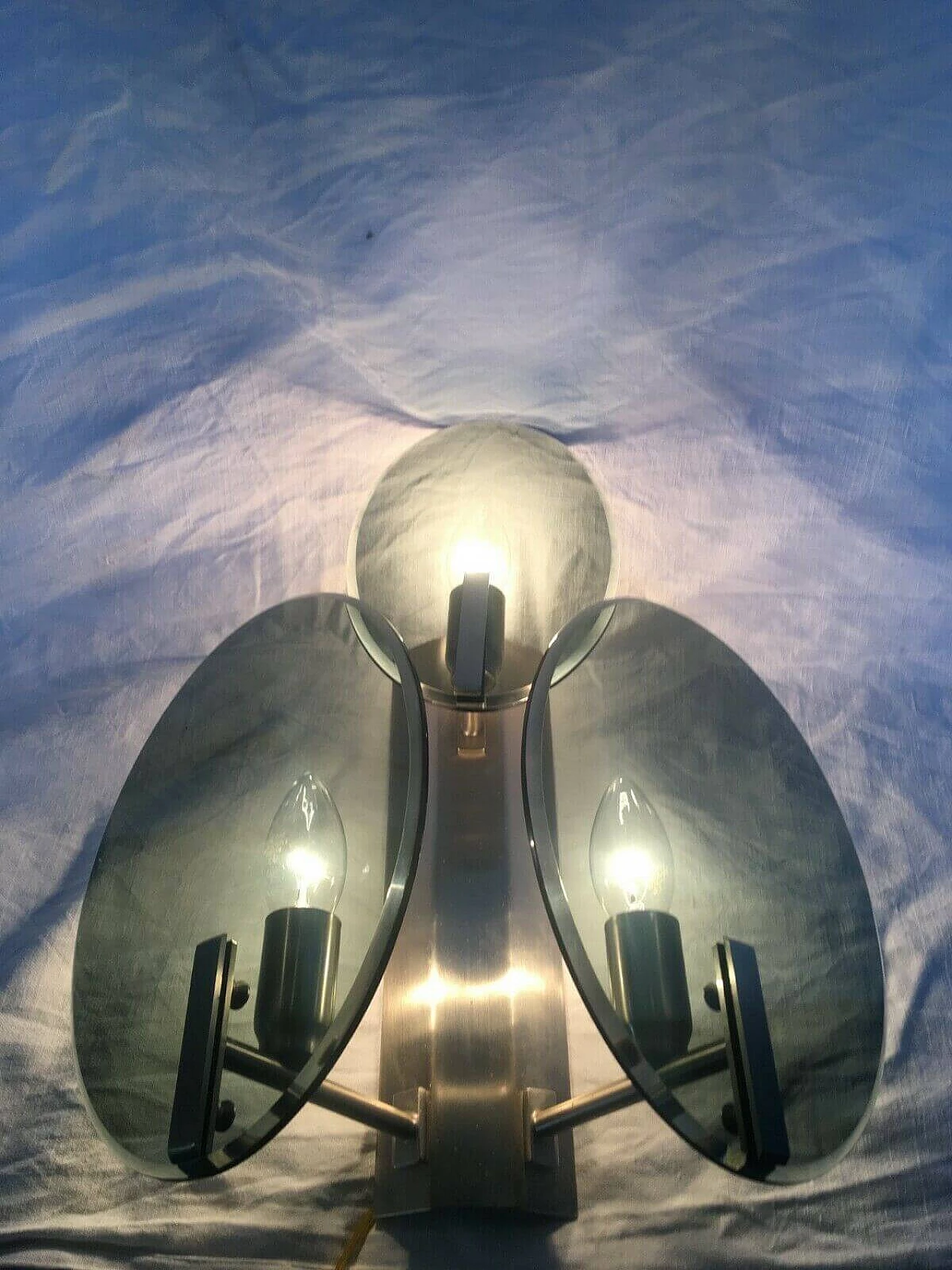 Pair of wall lamps in smoked glass and metal by Veca, 70s 1257847