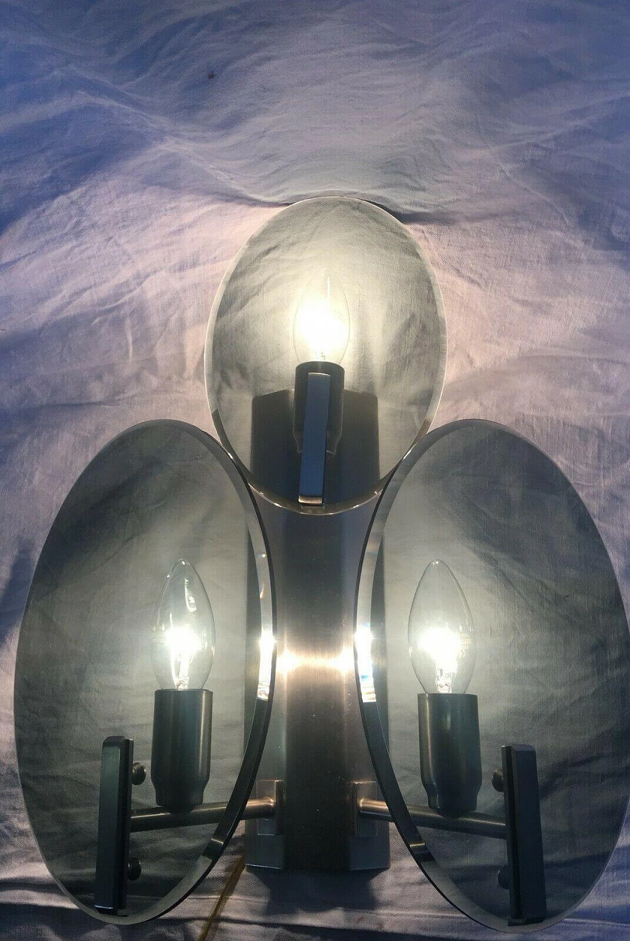 Pair of wall lamps in smoked glass and metal by Veca, 70s 1257848