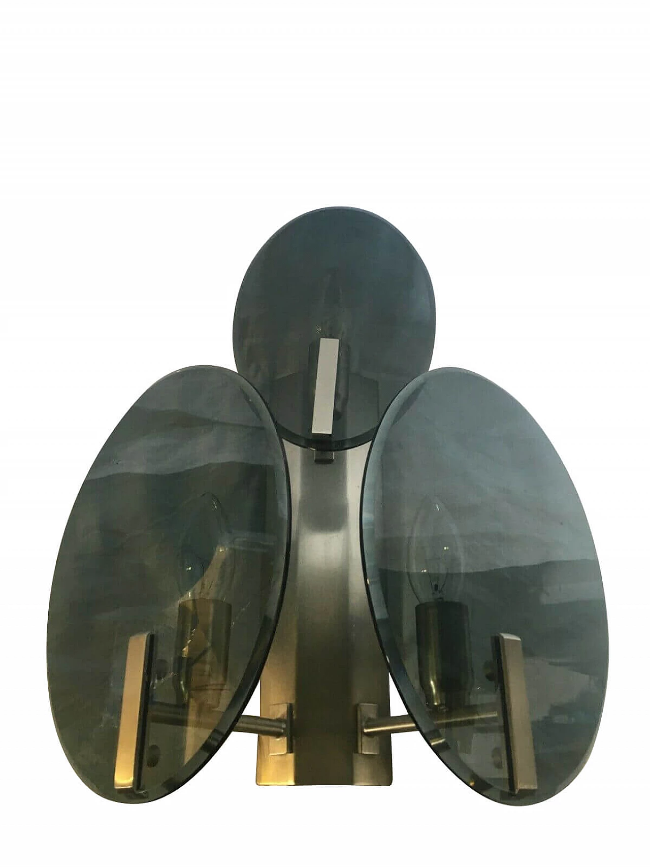 Pair of wall lamps in smoked glass and metal by Veca, 70s 1257854
