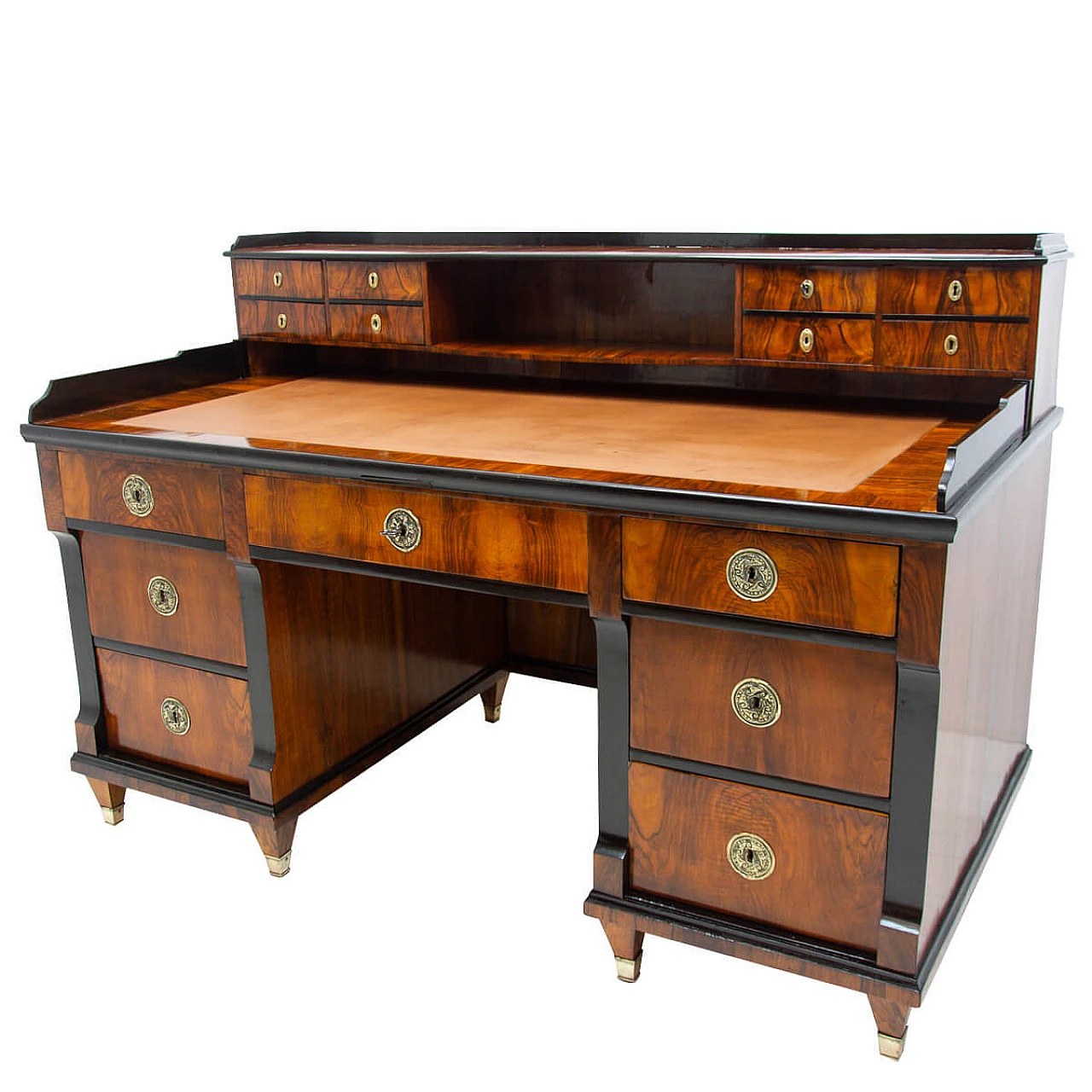 Scrivania Biedermeier in ottone e noce, inizio '800 1257972