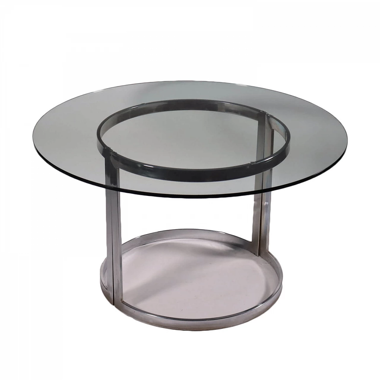 Tavolino in metallo cromato e vetro, anni '70 1258010