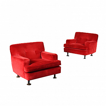 Pair of Square velvet armchairs by Marco Zanuso for Arflex, 70s