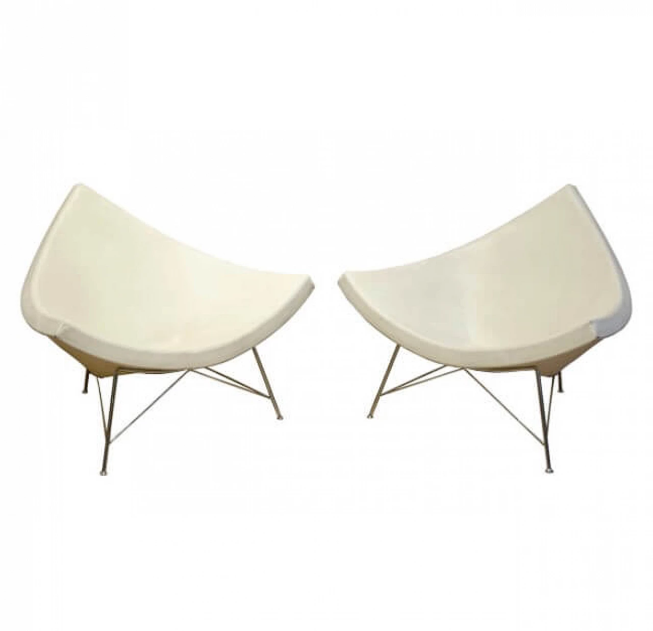Pair of Coconut armchairs in leather, plastic, fiberglass and chromed metal by George Nelson for Vitra, 90s 1258178